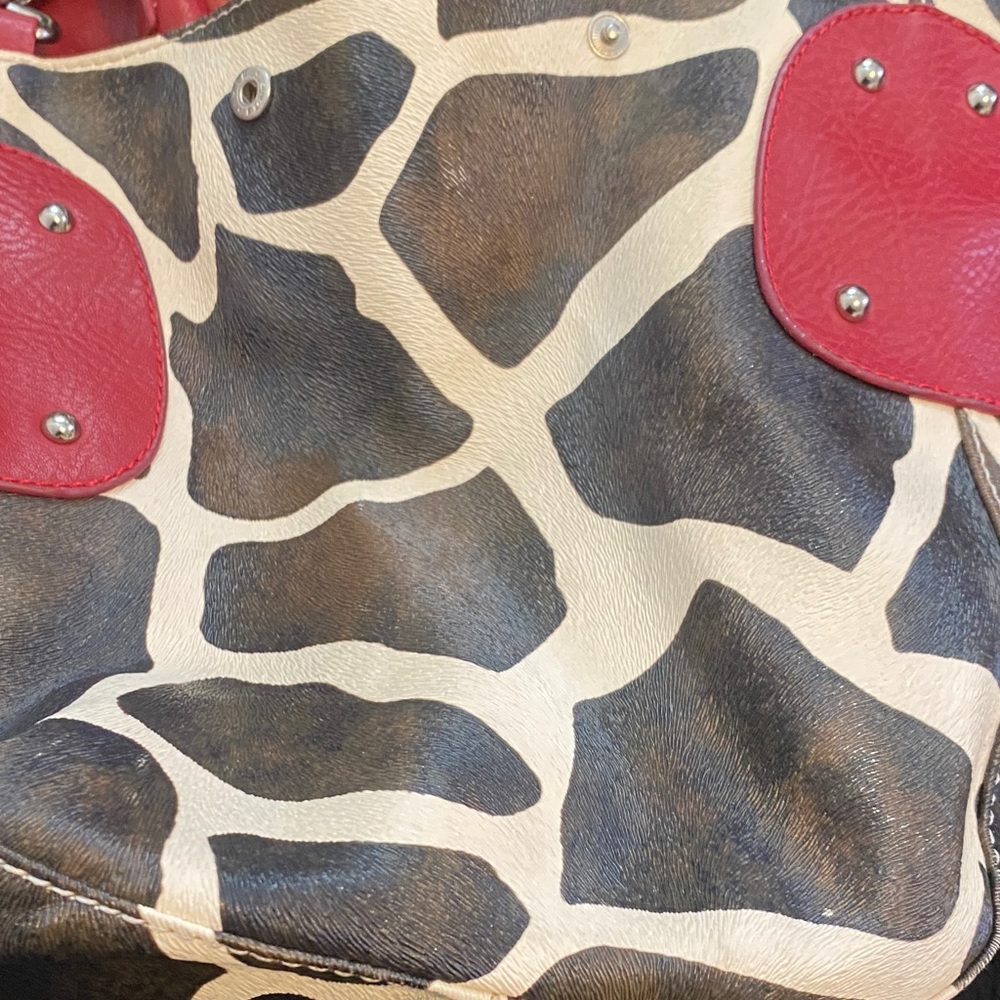 Dooney & Bourke Red and Brown Giraffe Print Shoulder Bag - Picture 7 of 8